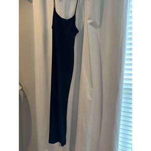 NWT VTG 00's Slinky Black Maxi Dress Spaghetti Strap Side Slit Bodycon Wms L